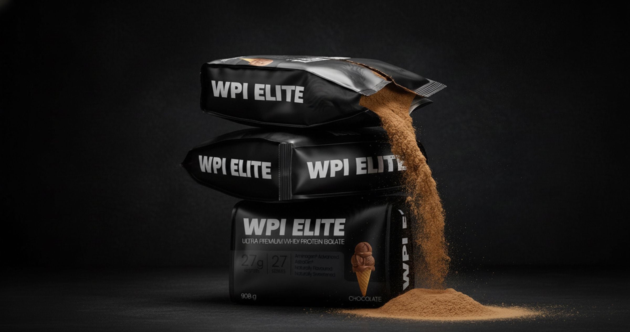 WPI Elite protein powder highlighting Aminogen benefits for protein absorption and muscle recovery.