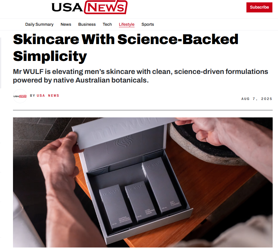 Redefining Mens Skincare With Science-Backed Simplicity showcased in a premium packaging of Mr WULF products.