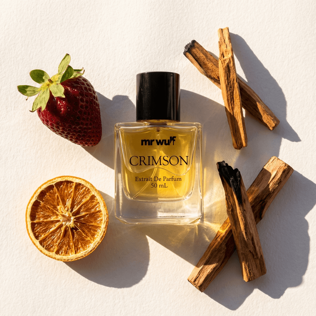 Crimson Cologne Amber Woody Fragrance with Soft Fruity Opening