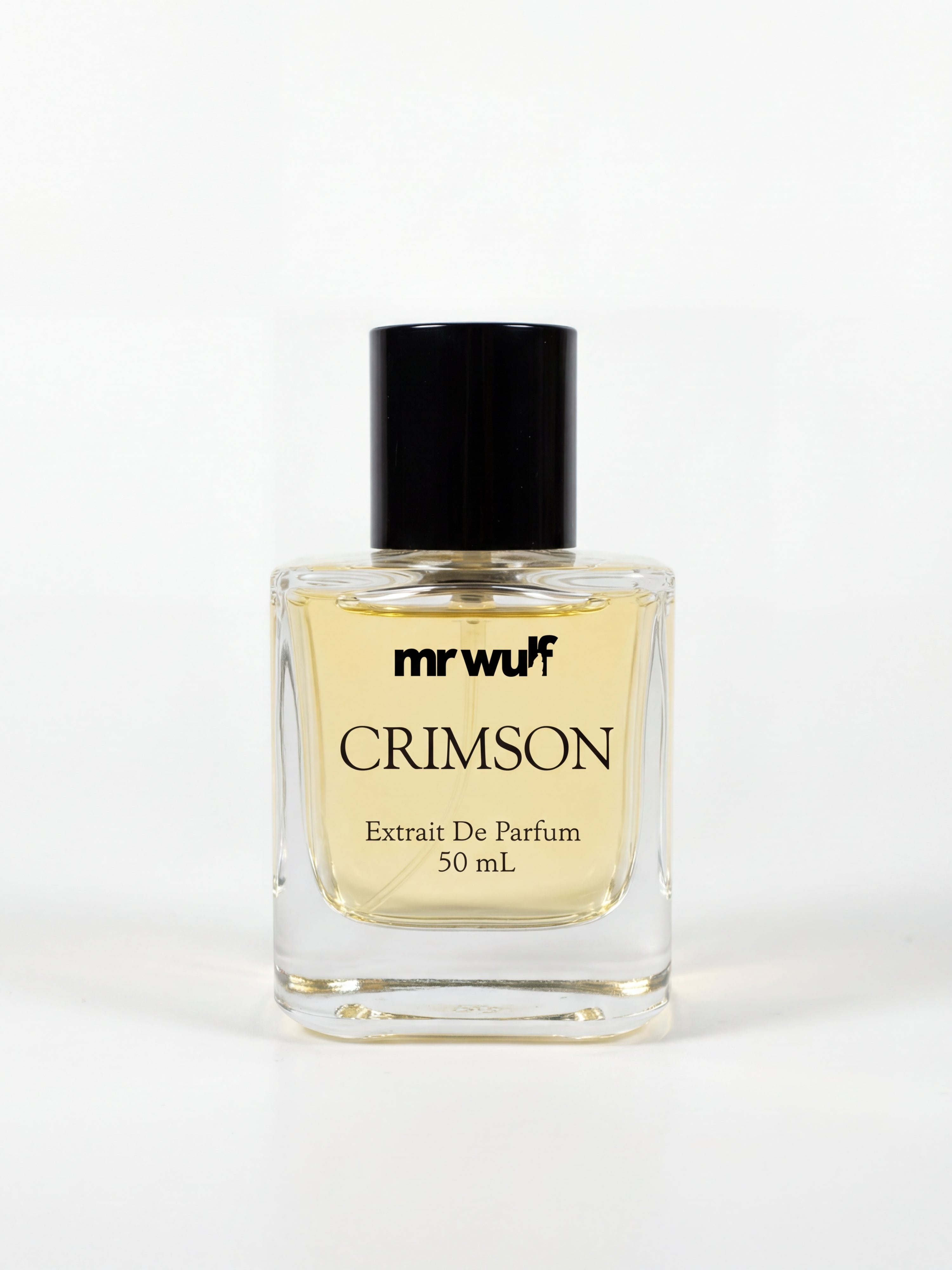 Crimson Cologne amber woody fragrance bottle in 50 mL Extrait De Parfum by Mr Wulf.