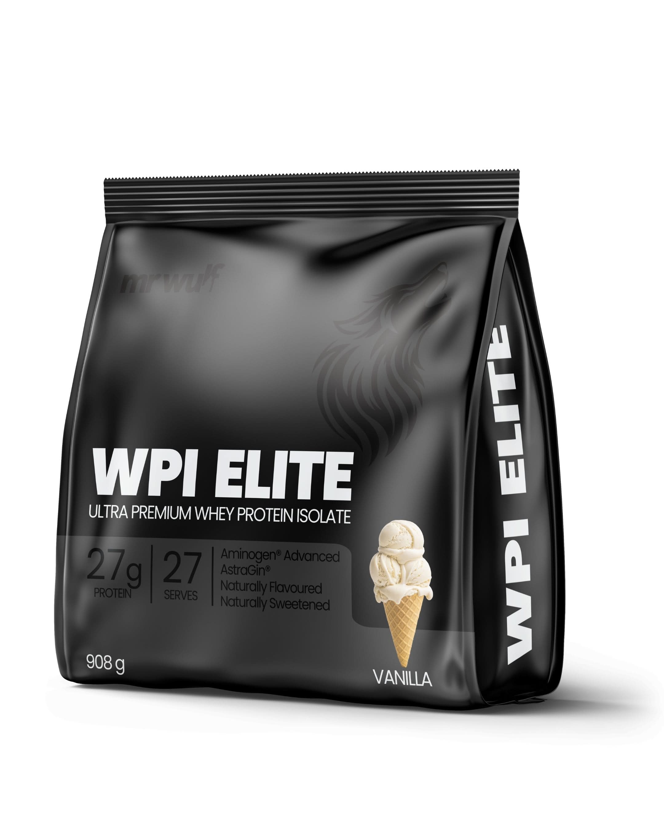 WPI Elite protein supplement vanilla flavour packaging with ultra premium whey protein isolate