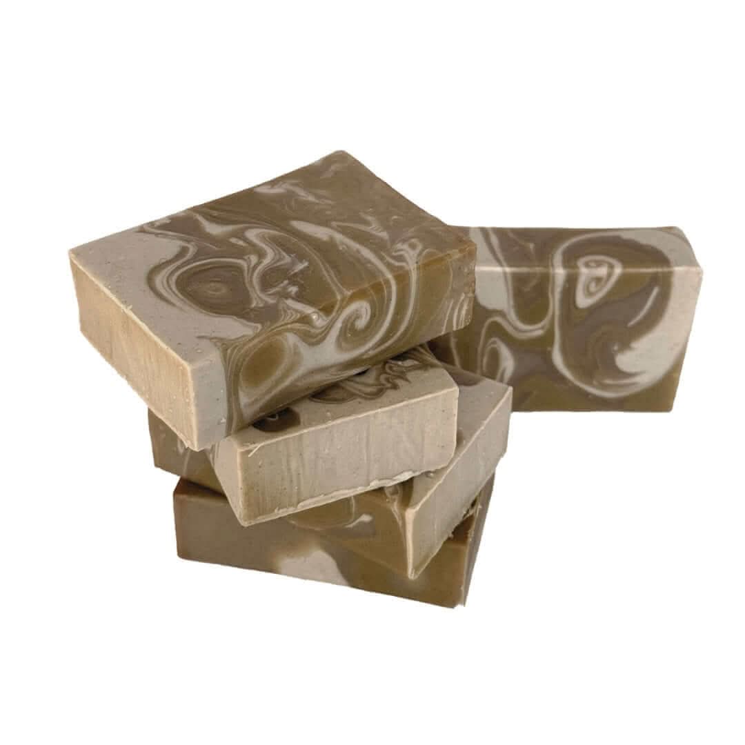 Pile of Vanilla Sandalwood Mud Soap Bars for men