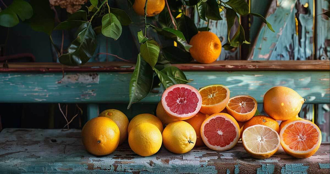 Oranges cut up on a bench