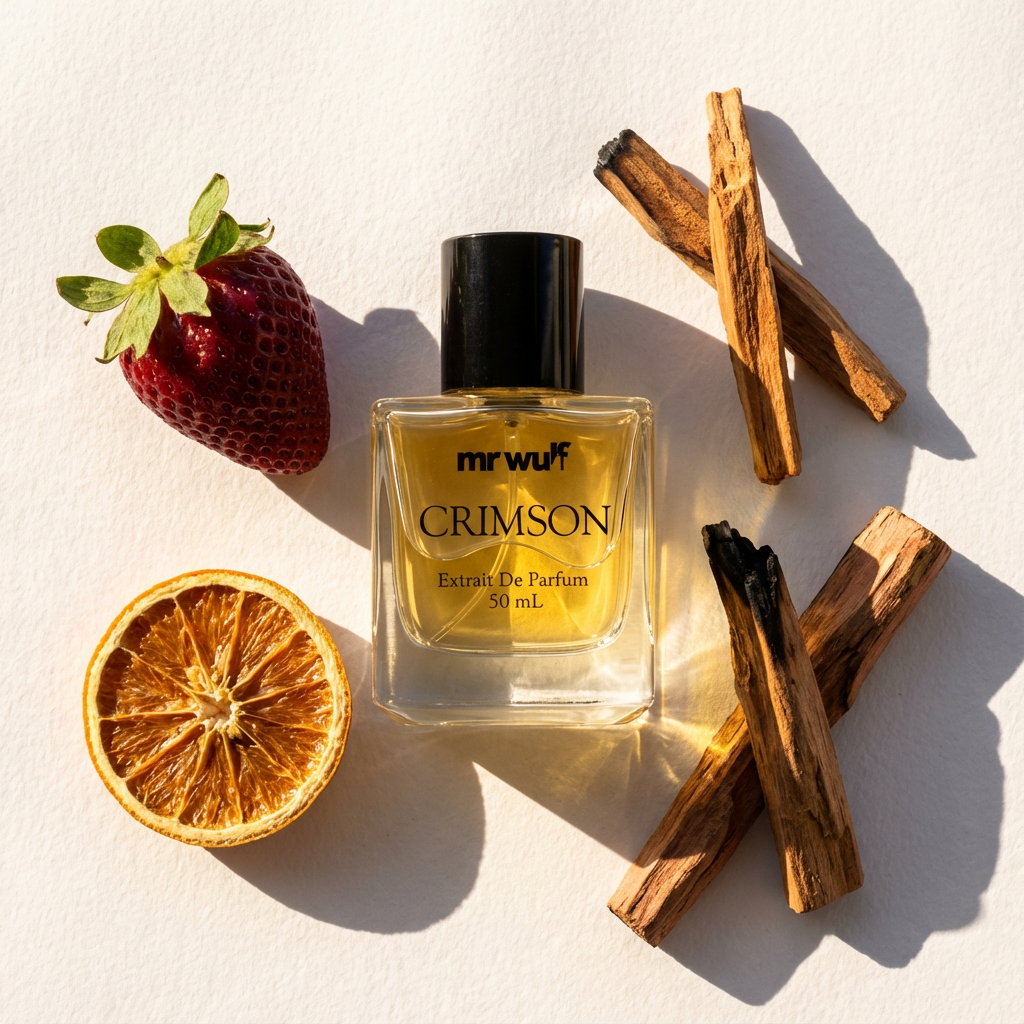 Crimson Cologne Amber Woody Fragrance with Soft Fruity Opening