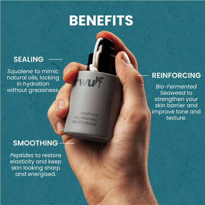 Adaptive face moisturiser for men benefits: sealing, reinforcing, and smoothing for hydrated, balanced skin.