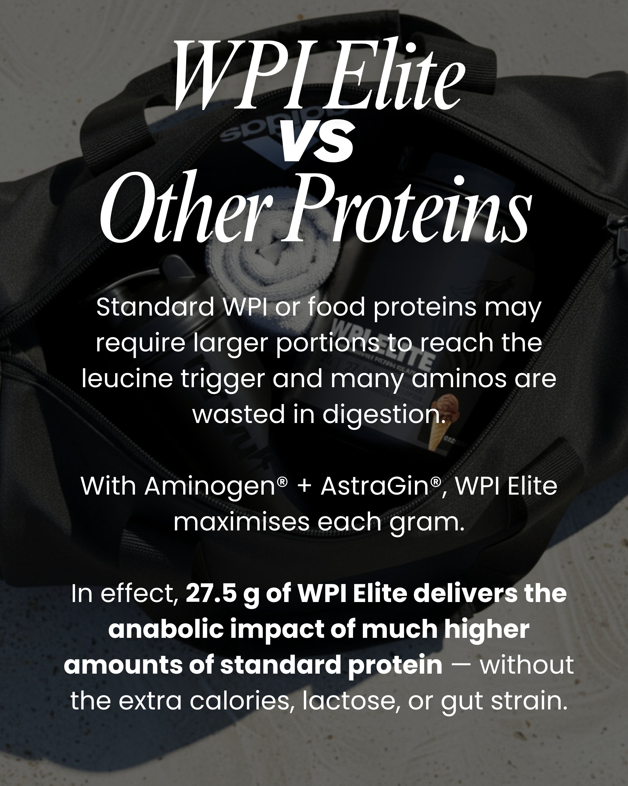 WPI Elite protein supplement comparison with other proteins showcasing absorption and amino acid utilisation