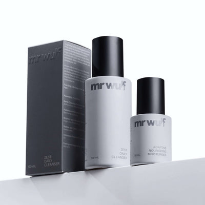 Essential Mens Skincare Kit featuring Zest Daily Cleanser and Adaptive Nourishing Moisturiser from Mr Wulf.