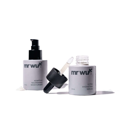 mens skincare duo for dry skin - Adaptive Nourishing Moisturiser and Ultra Hydrating Serum by Mr Wulf
