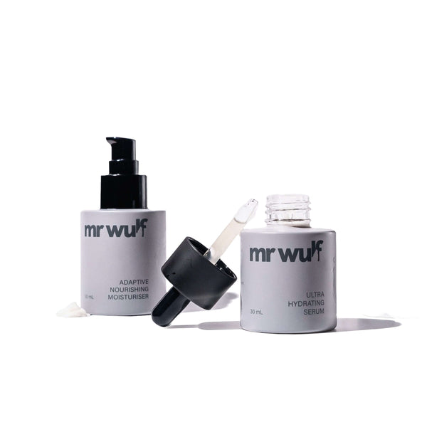 mens skincare duo for dry skin - Adaptive Nourishing Moisturiser and Ultra Hydrating Serum by Mr Wulf