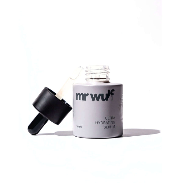 Ultra Hydrating Face Serum for Men by Mr WULF in a dropper bottle for firm and smooth skin.