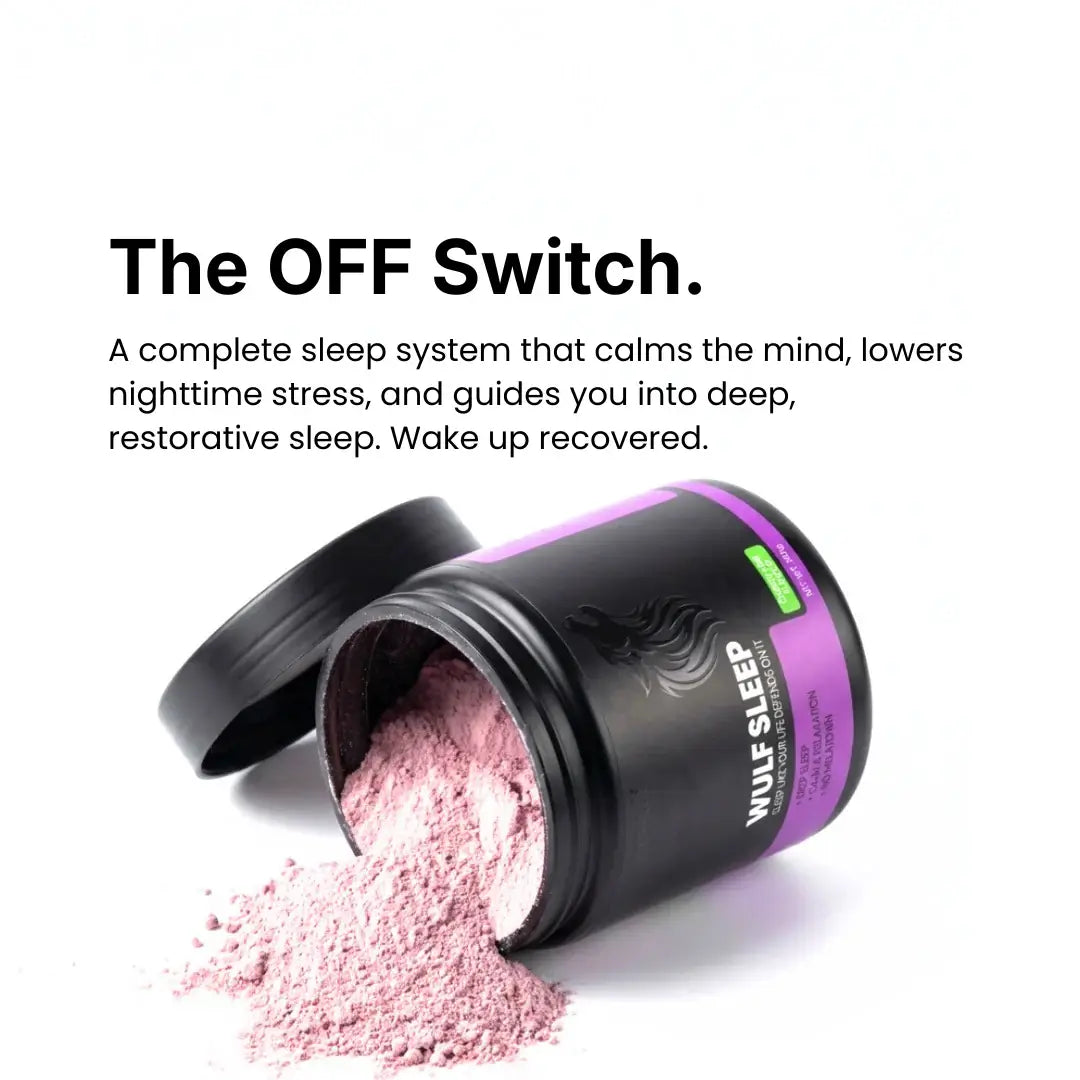 WULF Sleep natural sleep supplement in a jar, promoting relaxation, restorative sleep, and recovery.