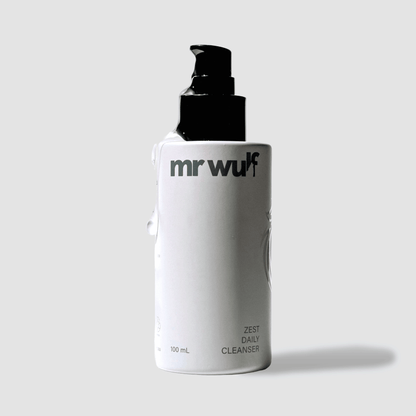 Zest Daily Face Cleanser bottle with minimalist label design